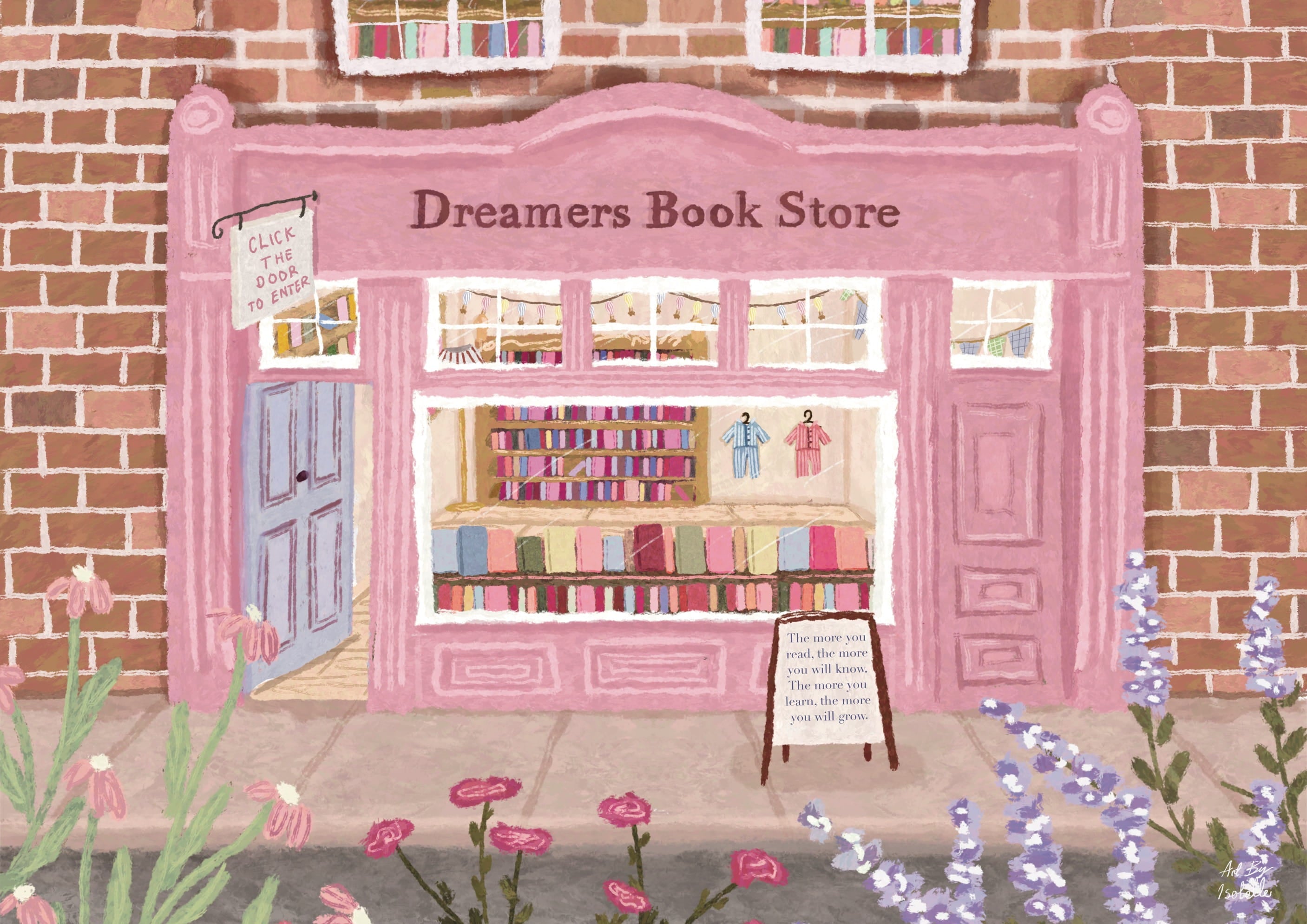 Dreamers Book Store Illustration – Door Open – Click to enter